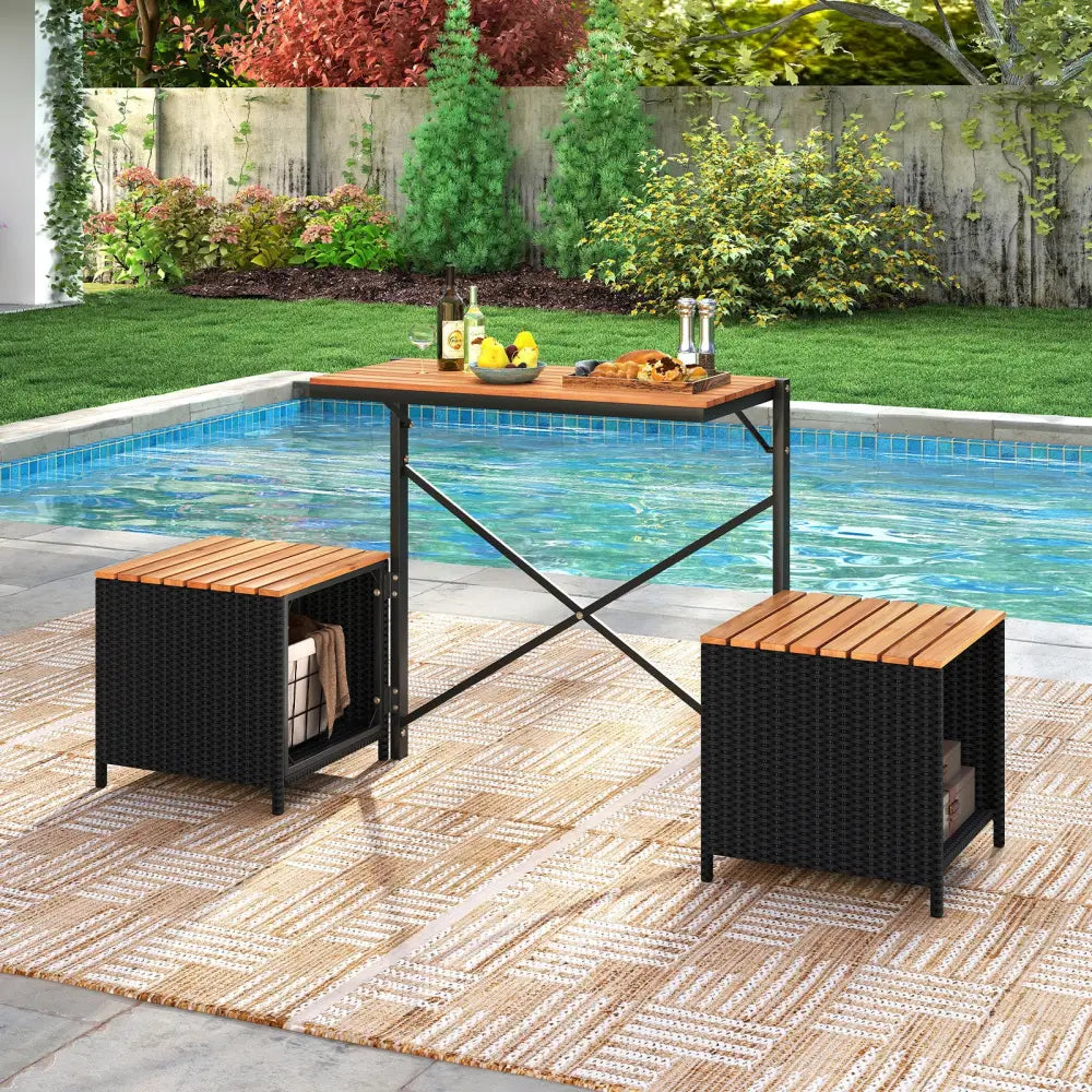 2-in-1 Transforming Picnic Table and Chairs Set with Storage - Black - Patio Furniture Sets