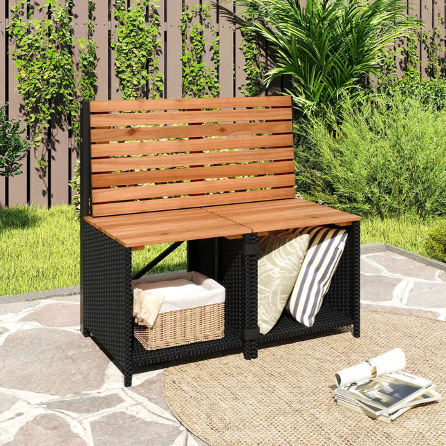2-in-1 Transforming Picnic Table and Chairs Set with Storage - Black - Patio Furniture Sets