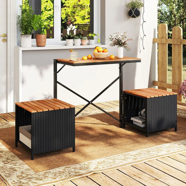 2-in-1 Transforming Picnic Table and Chairs Set with Storage - Black - Patio Furniture Sets