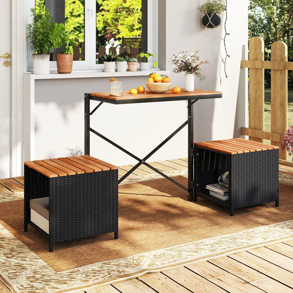 2-in-1 Transforming Picnic Table and Chairs Set with Storage - Black - Patio Furniture Sets