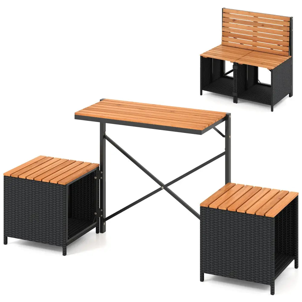 2-in-1 Transforming Picnic Table and Chairs Set with Storage - Black - Patio Furniture Sets
