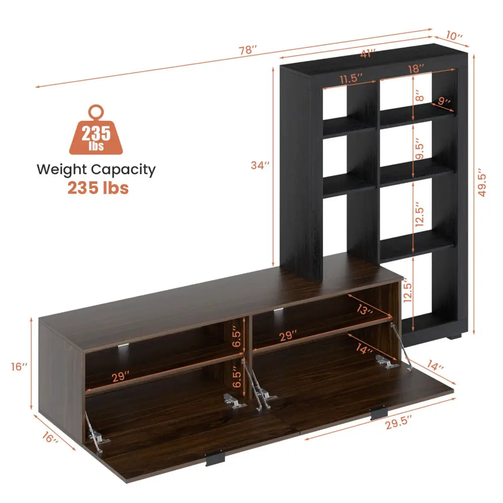 2-In-1 TV Stand with 4-tier Bookshelf for TVs up to 50 Inch - Brown - Entertainment Centers & TV Stands