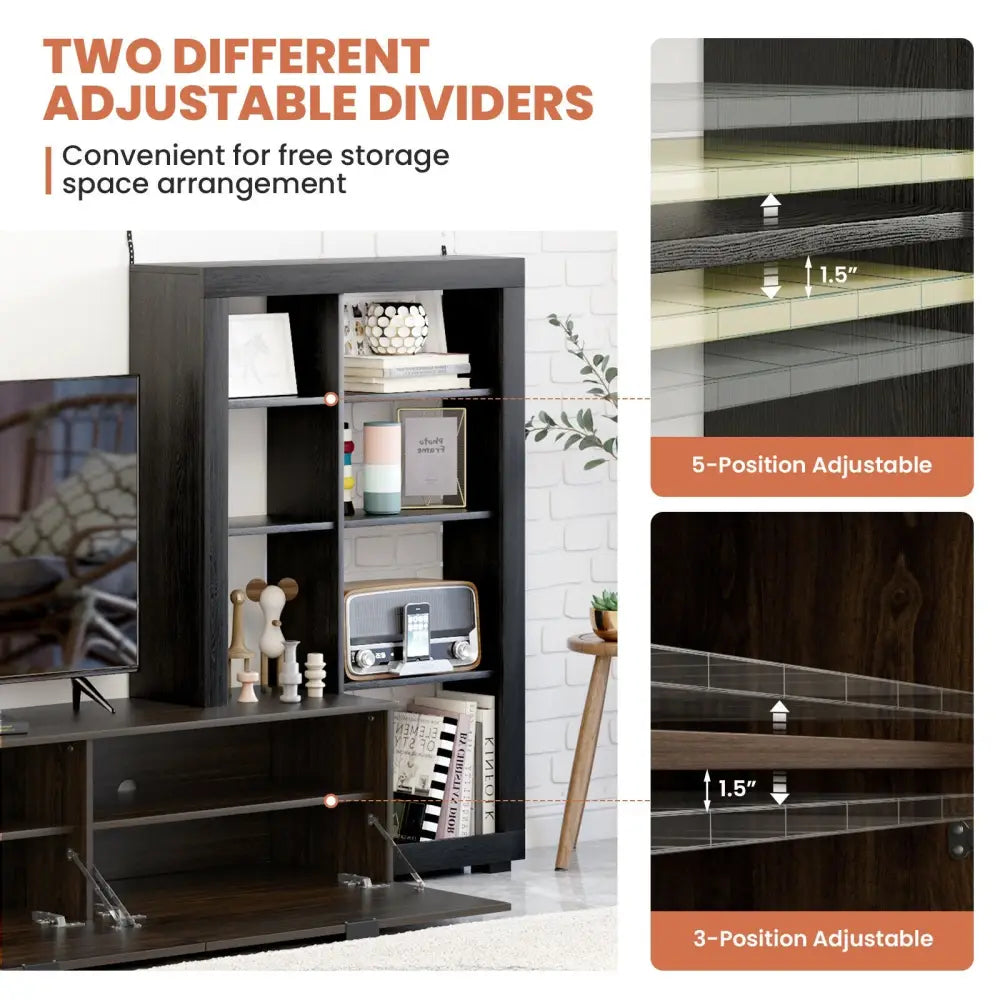 2-In-1 TV Stand with 4-tier Bookshelf for TVs up to 50 Inch - Brown - Entertainment Centers & TV Stands