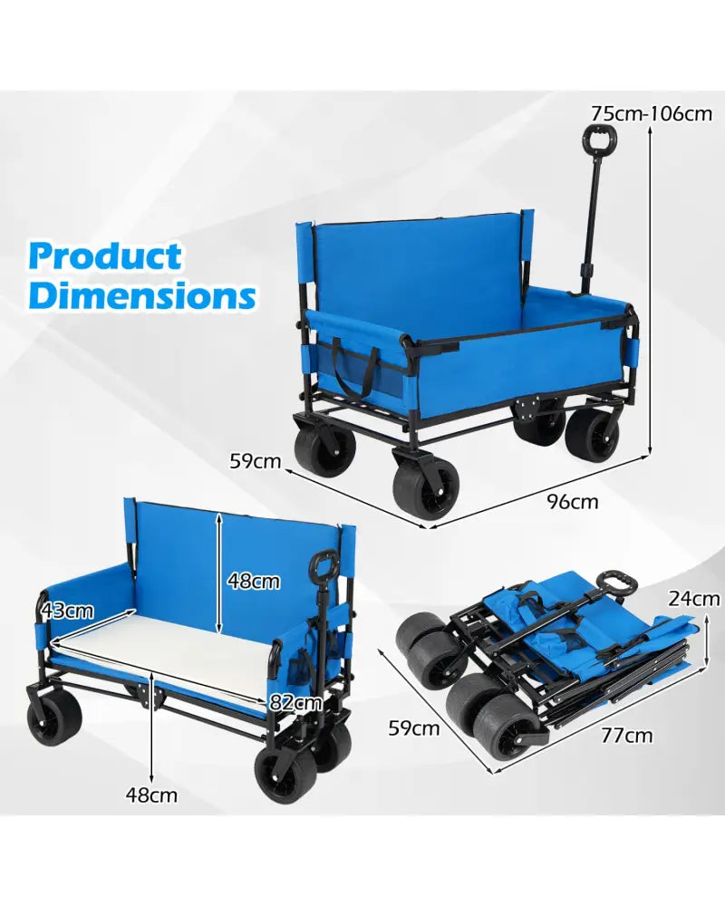2-in-1 Wagon Bench Seat Combo Collapsible Beach Cart-Blue - Blue - Camping Furniture