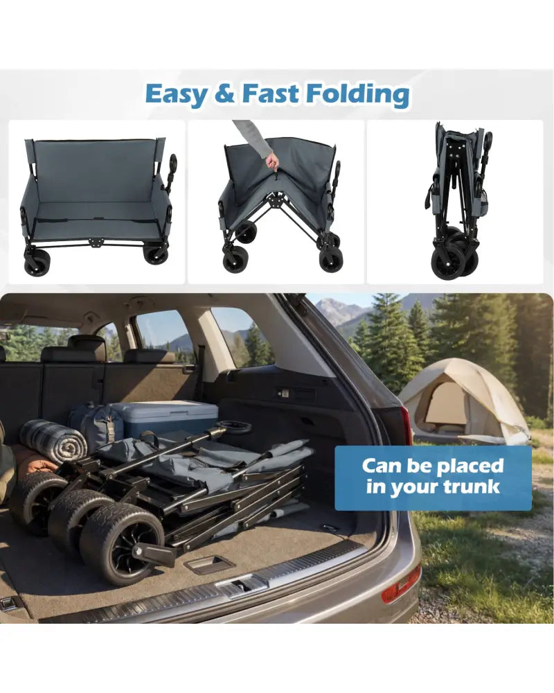2-in-1 Wagon Bench Seat Combo Collapsible Beach Cart-Gray - Gray - Camping Furniture
