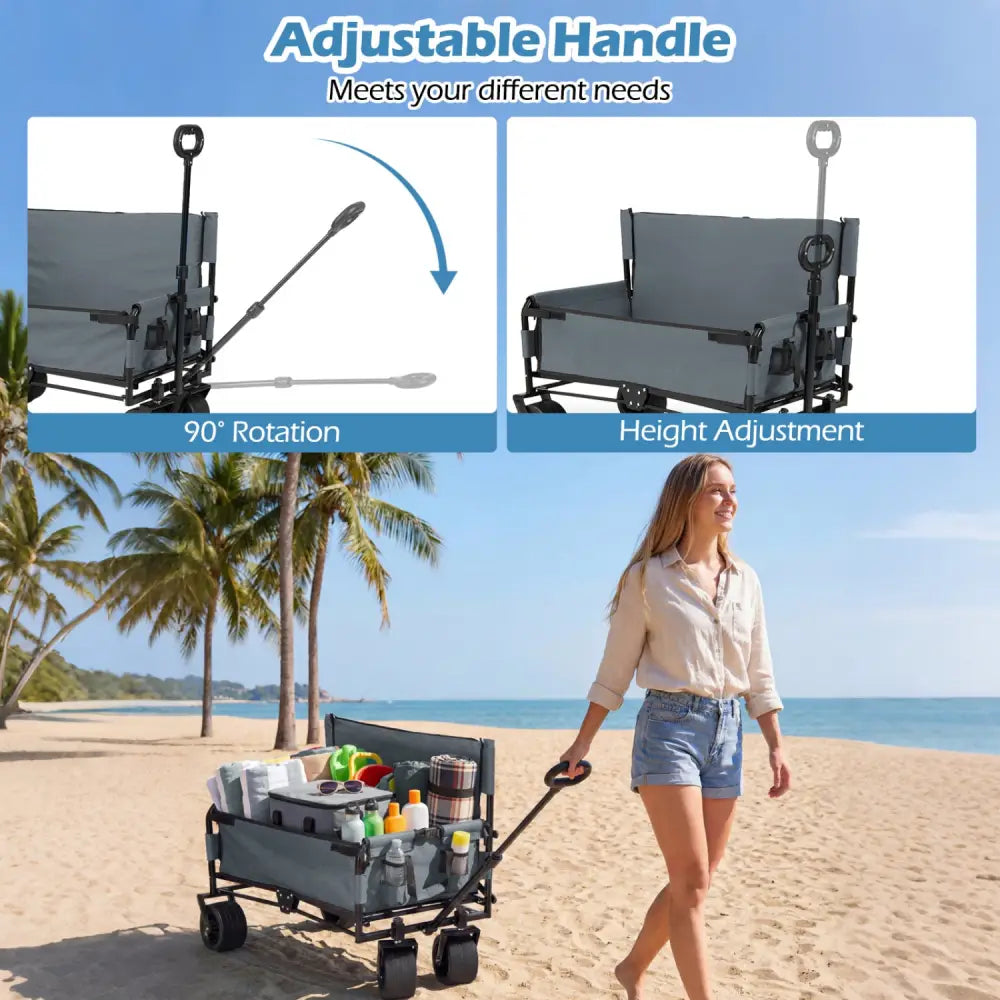 2-in-1 Wagon Bench Seat Combo Collapsible Beach Cart-Gray - Gray - Camping Furniture