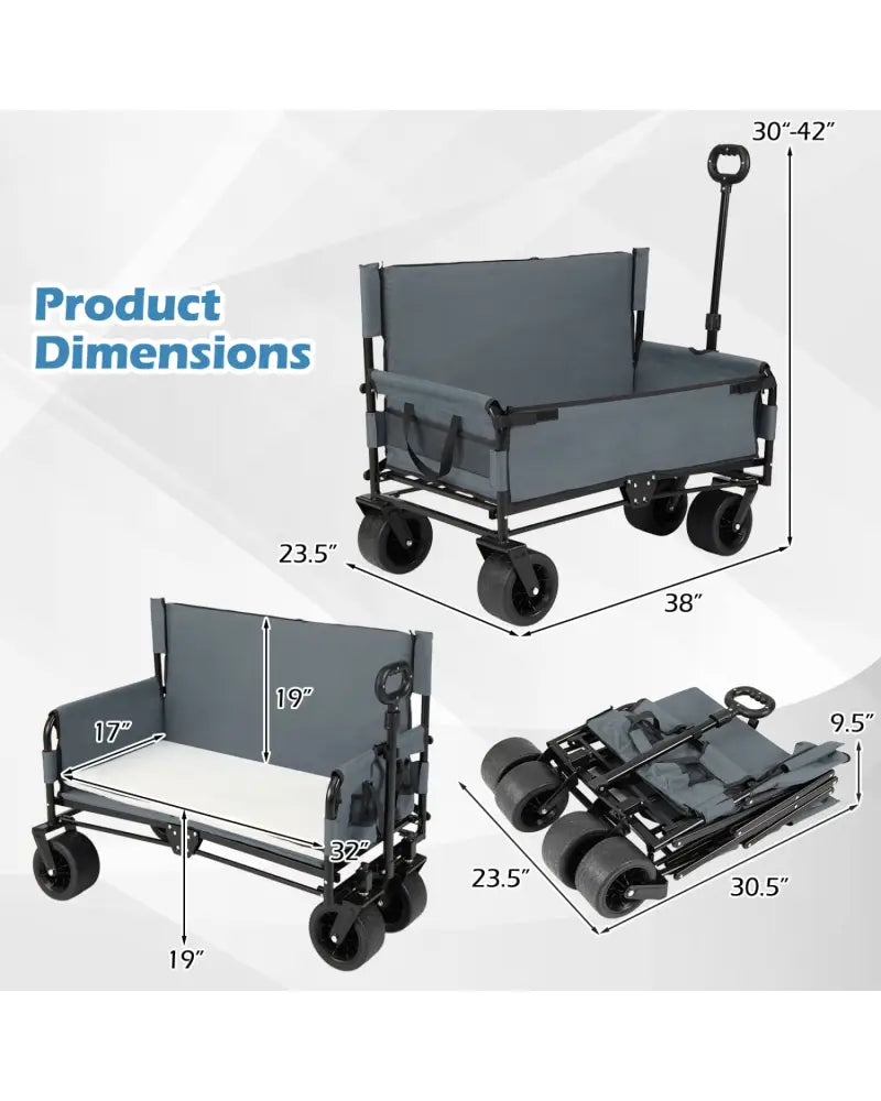 2-in-1 Wagon Bench Seat Combo Collapsible Beach Cart-Gray - Gray - Camping Furniture