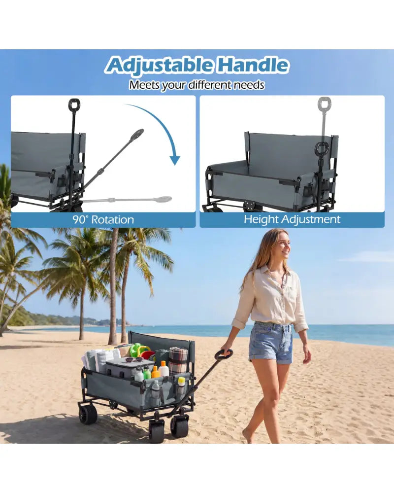 2-in-1 Wagon Bench Seat Combo Collapsible Beach Cart-Gray - Gray - Camping Furniture