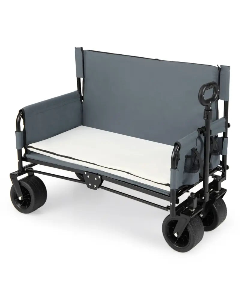 2-in-1 Wagon Bench Seat Combo Collapsible Beach Cart-Gray - Gray - Camping Furniture
