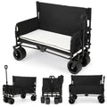 2-in-1 Wagon Bench Seat Combo Collapsible Beach Cart with Handle and Cushion-Black - Black - Camping Furniture