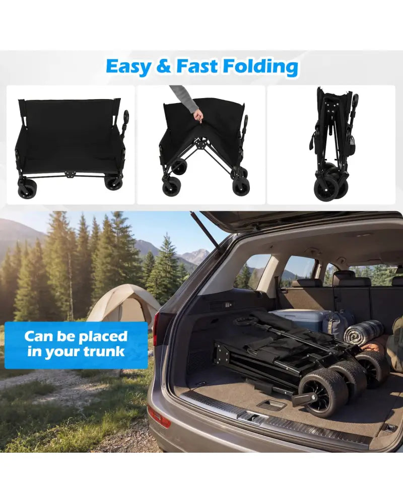 2-in-1 Wagon Bench Seat Combo Collapsible Beach Cart with Handle and Cushion-Black - Black - Camping Furniture