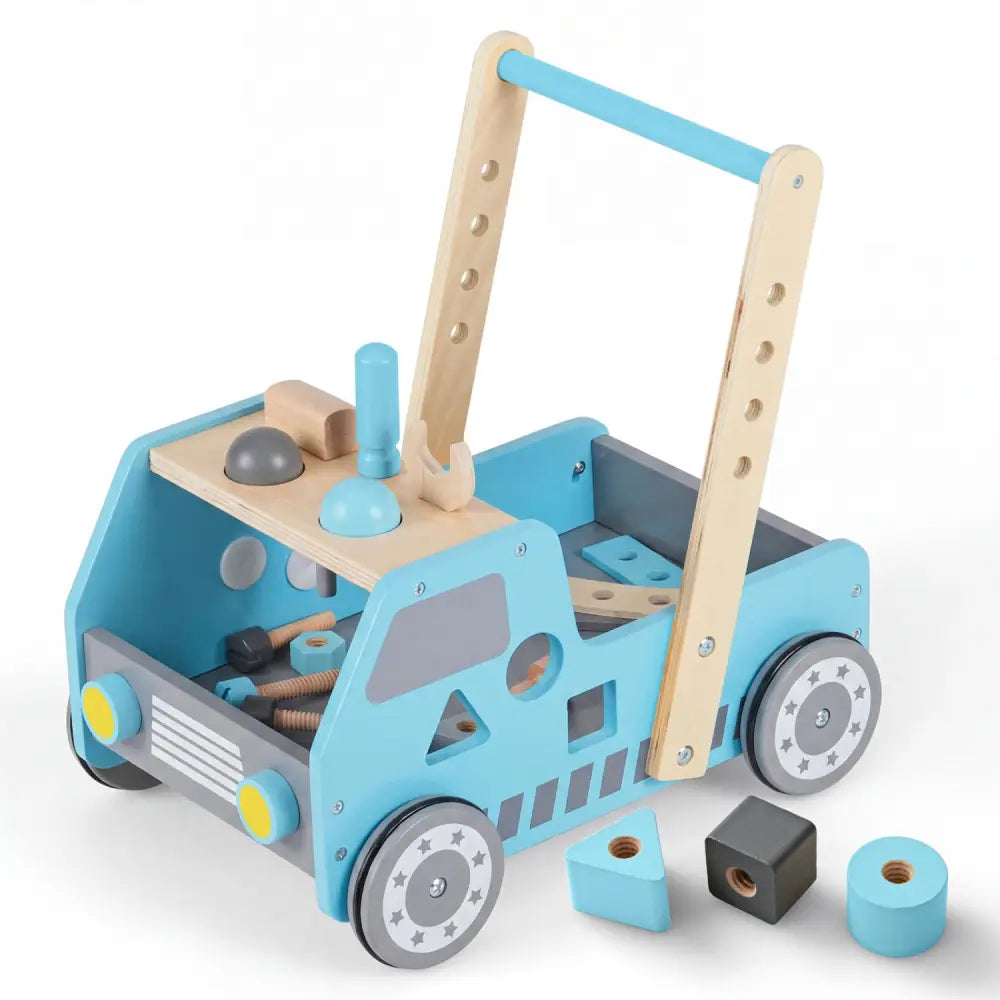 2-in-1 Wooden Baby Walker with Adjustable Speed and Bottom Storage-Blue - Blue - Baby Activity
