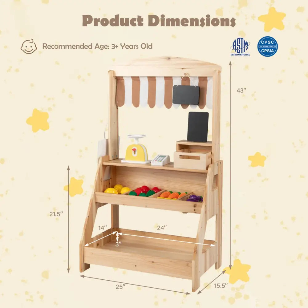 2-in-1 Wooden Mud Kitchen and Market Stand for Kids Outdoor with Planter Box and 2 Chalkboards-Natrual - Natural - Play