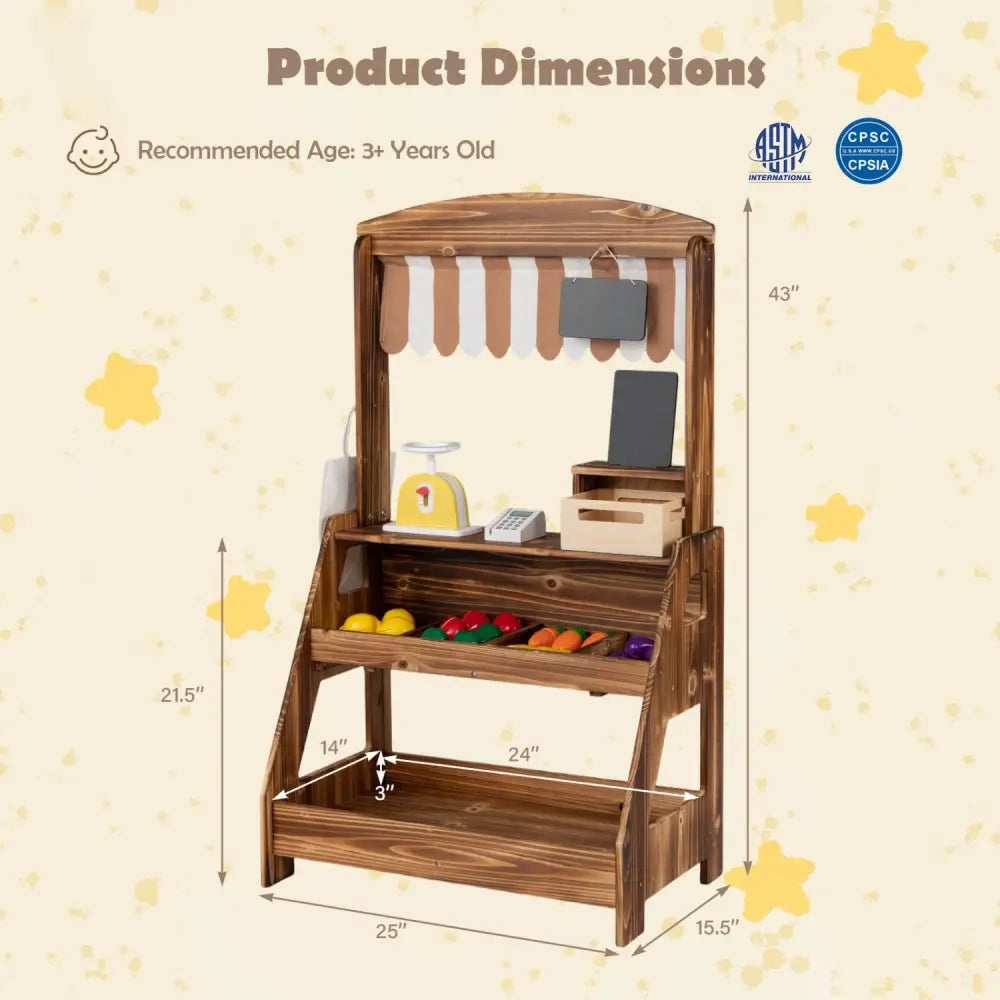 2-in-1 Wooden Mud Kitchen and Market Stand for Kids Outdoor with Planter Box and 2 Chalkboards-Brown - Brown - Play