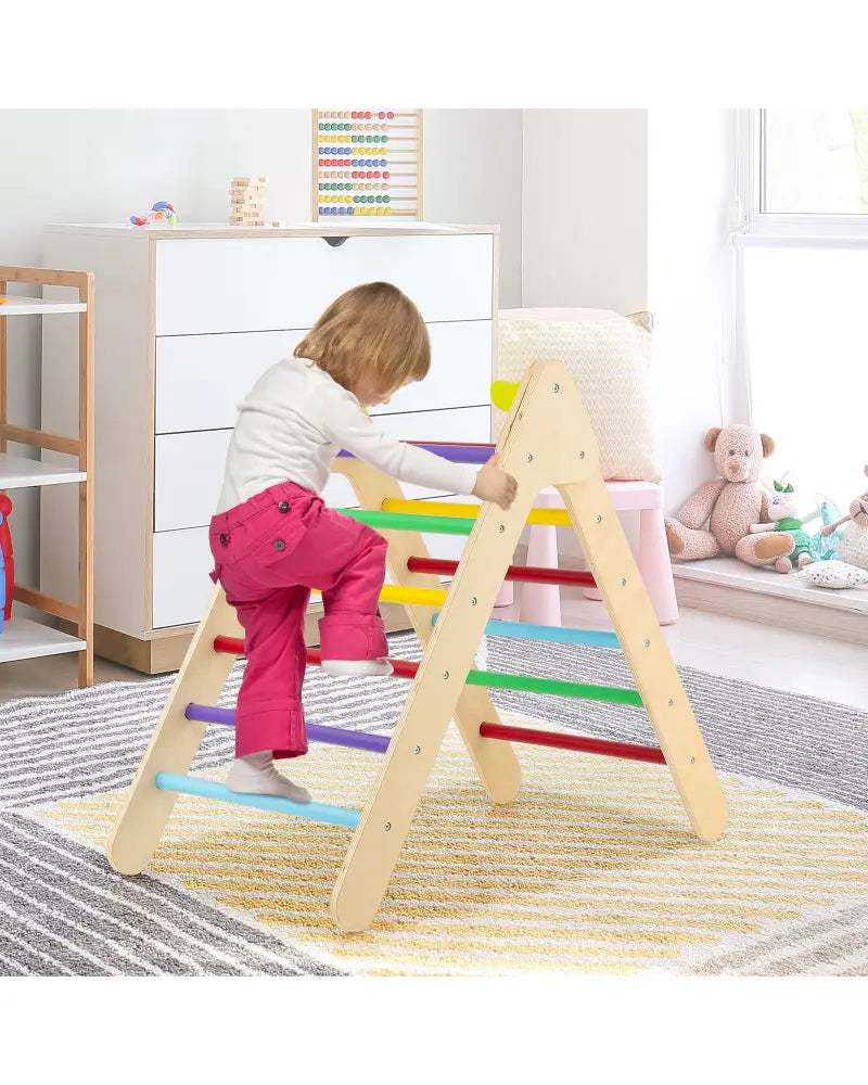2-in-1 Wooden Triangle Climber Set with Gradient Adjustable Slide-Multicolor - Multicolor - Climbers & Slides