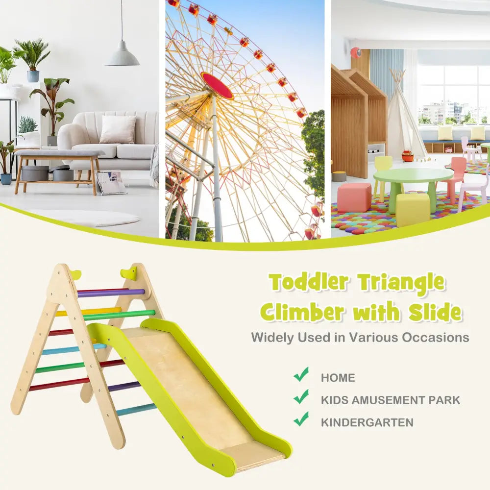 2-in-1 Wooden Triangle Climber Set with Gradient Adjustable Slide-Multicolor - Multicolor - Climbers & Slides