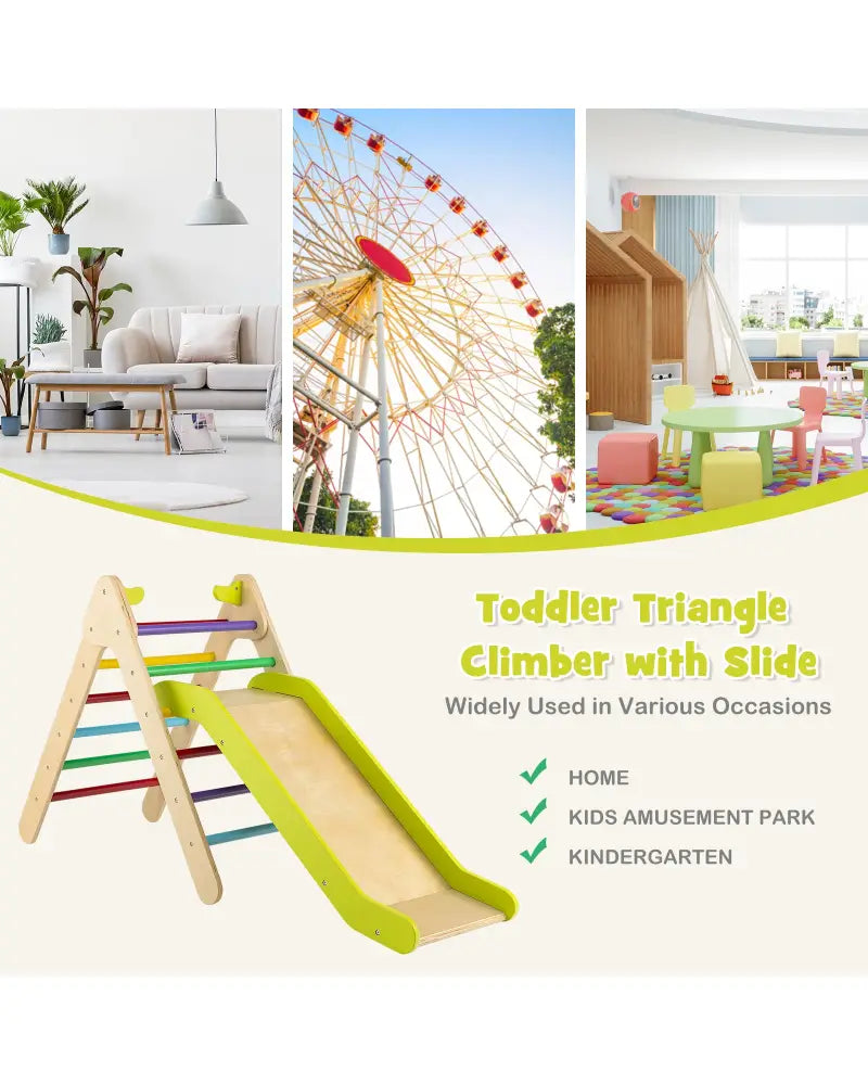 2-in-1 Wooden Triangle Climber Set with Gradient Adjustable Slide-Multicolor - Multicolor - Climbers & Slides