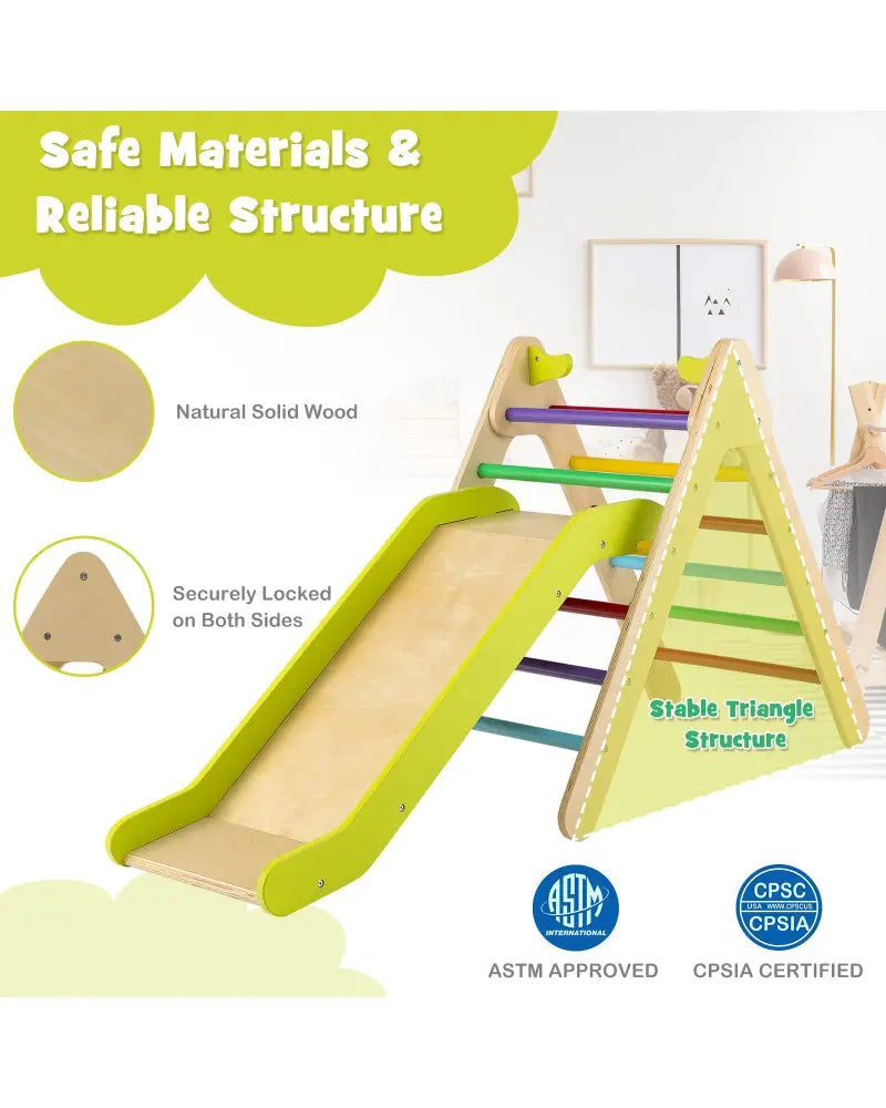 2-in-1 Wooden Triangle Climber Set with Gradient Adjustable Slide-Multicolor - Multicolor - Climbers & Slides