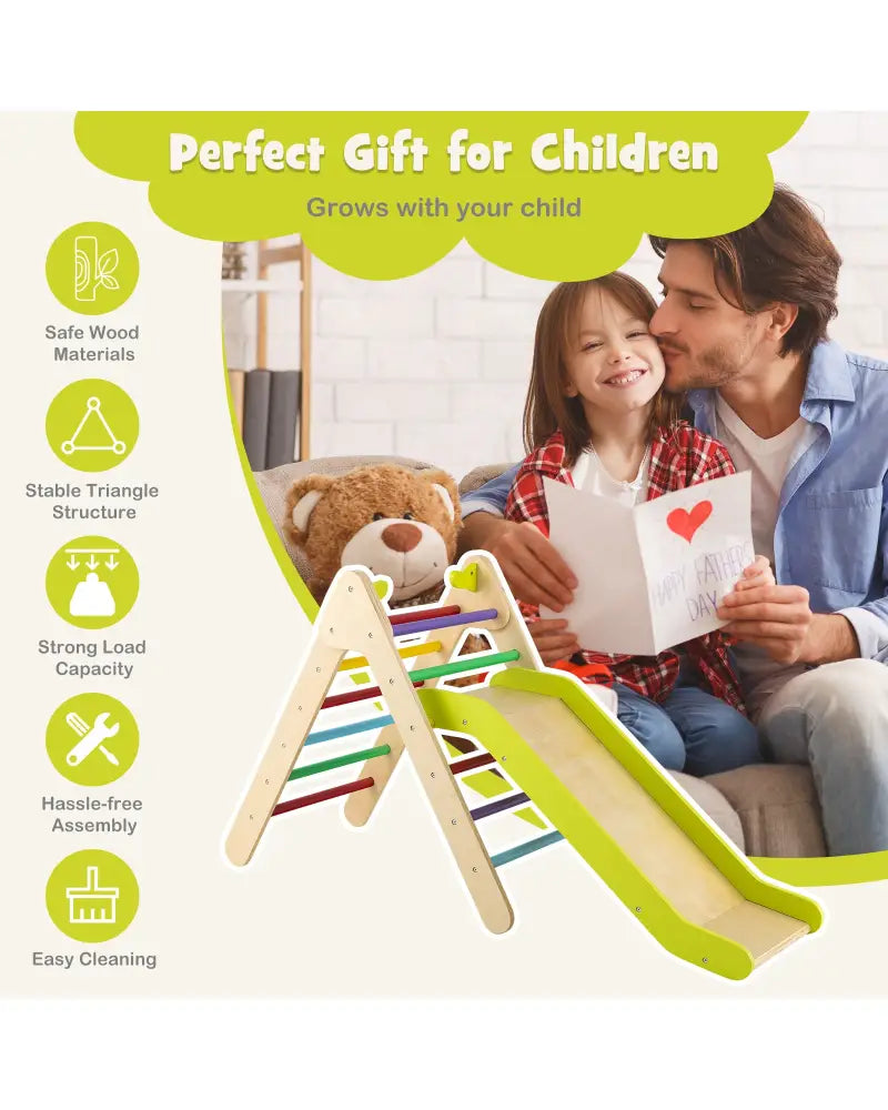 2-in-1 Wooden Triangle Climber Set with Gradient Adjustable Slide-Multicolor - Multicolor - Climbers & Slides