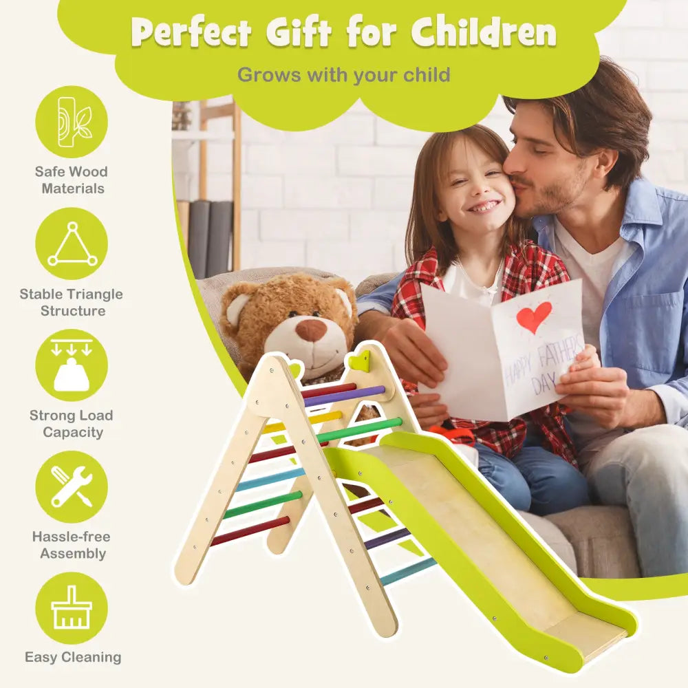 2-in-1 Wooden Triangle Climber Set with Gradient Adjustable Slide-Multicolor - Multicolor - Climbers & Slides