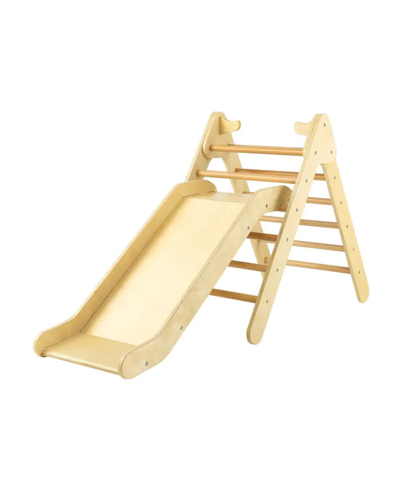 2-in-1 Wooden Triangle Climber Set with Gradient Adjustable Slide-Natural - Natural - Climbers & Slides