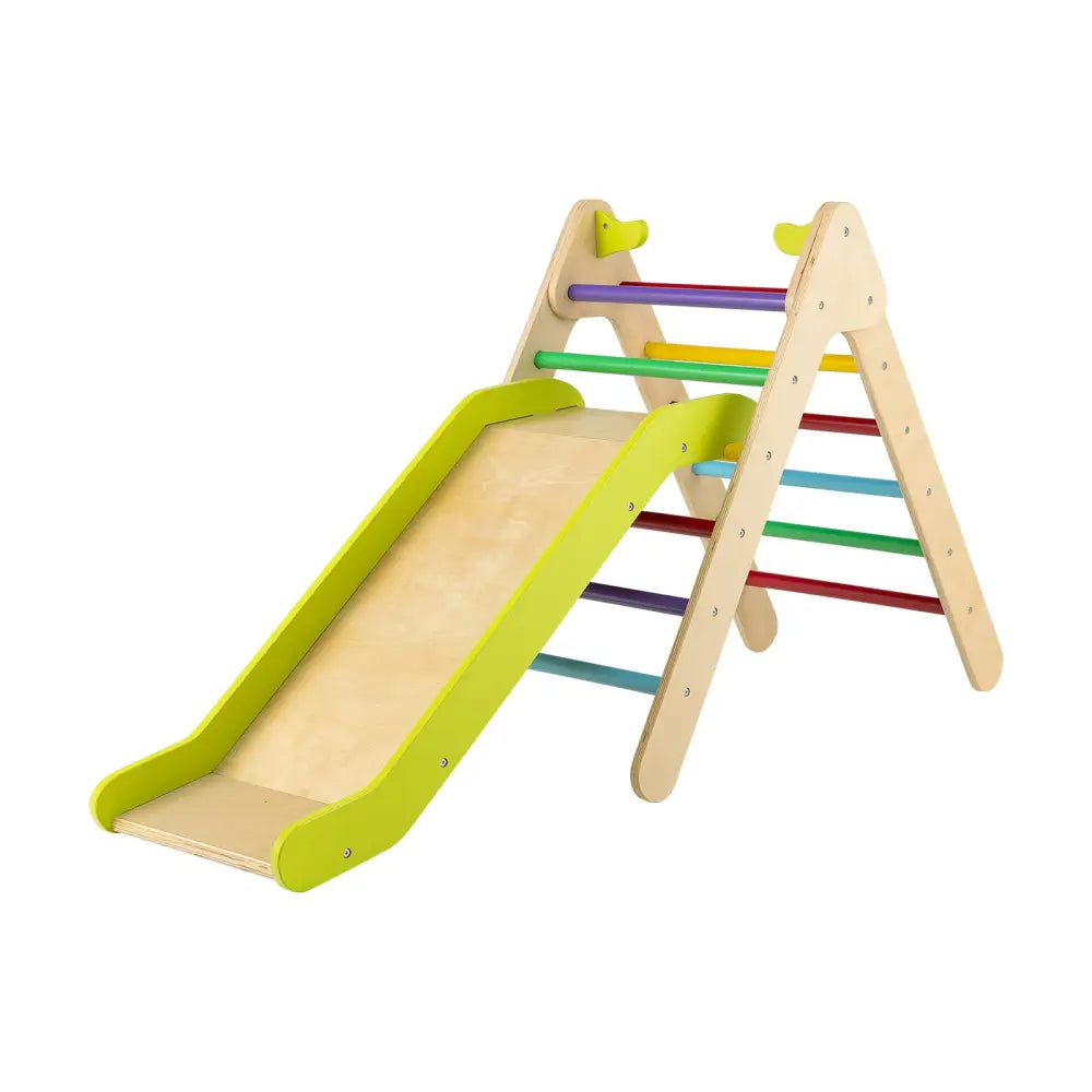 2-in-1 Wooden Triangle Climber Set with Gradient Adjustable Slide-Multicolor - Multicolor - Climbers & Slides