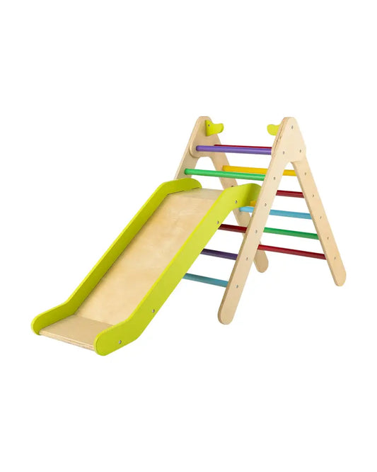 2-in-1 Wooden Triangle Climber Set with Gradient Adjustable Slide-Multicolor - Multicolor - Climbers & Slides