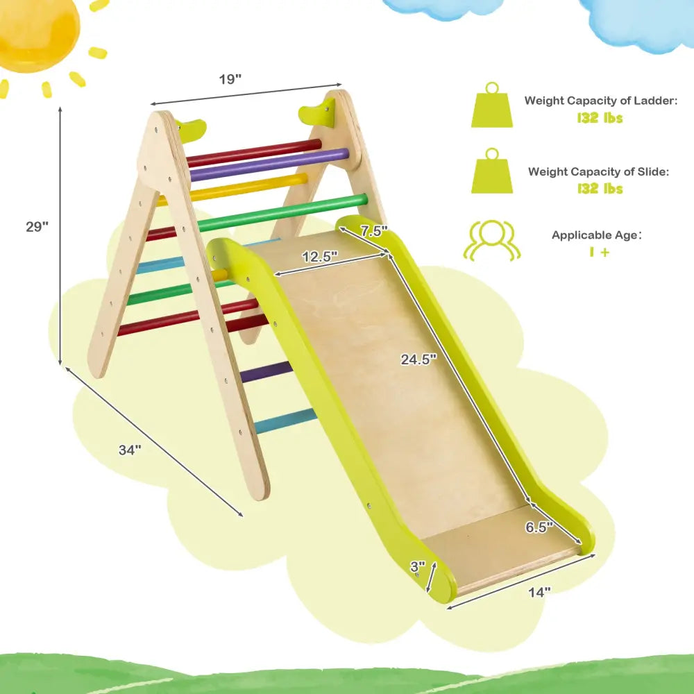 2-in-1 Wooden Triangle Climber Set with Gradient Adjustable Slide-Multicolor - Multicolor - Climbers & Slides