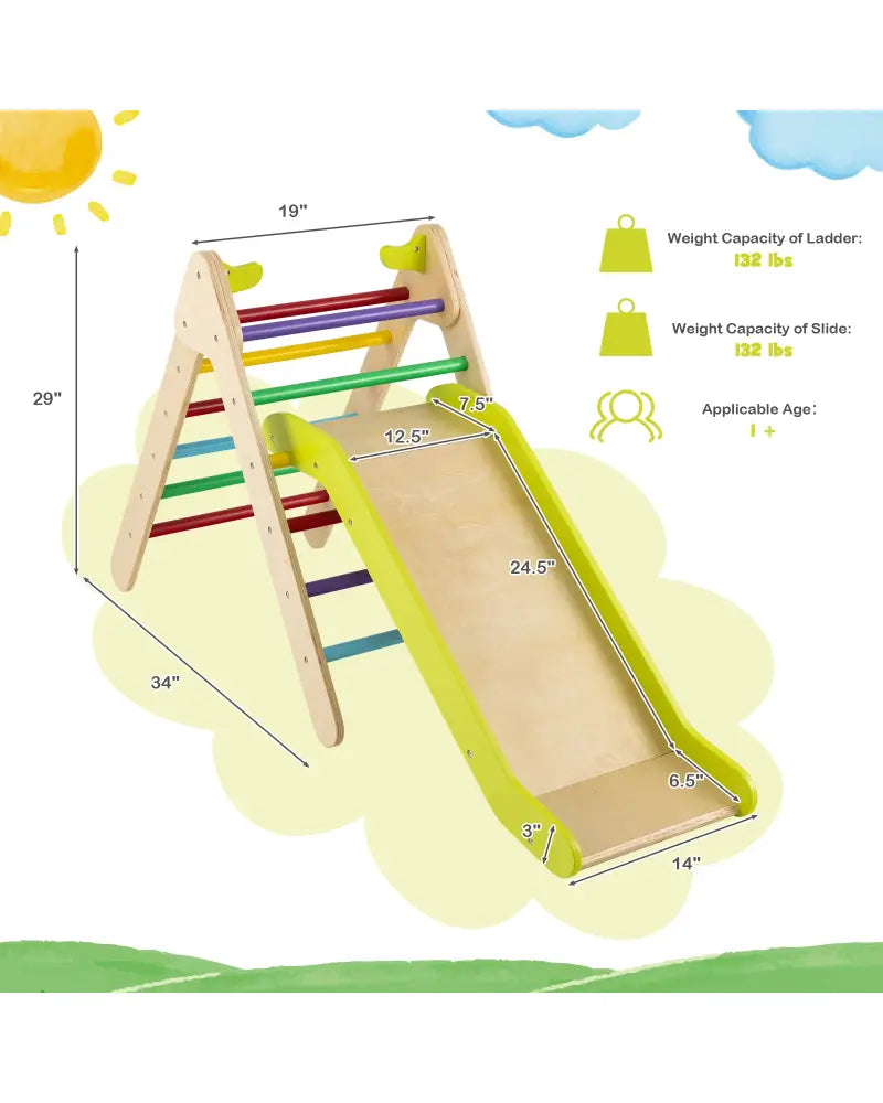 2-in-1 Wooden Triangle Climber Set with Gradient Adjustable Slide-Multicolor - Multicolor - Climbers & Slides