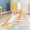 2-in-1 Wooden Triangle Climber Set with Gradient Adjustable Slide-Natural - Natural - Climbers & Slides