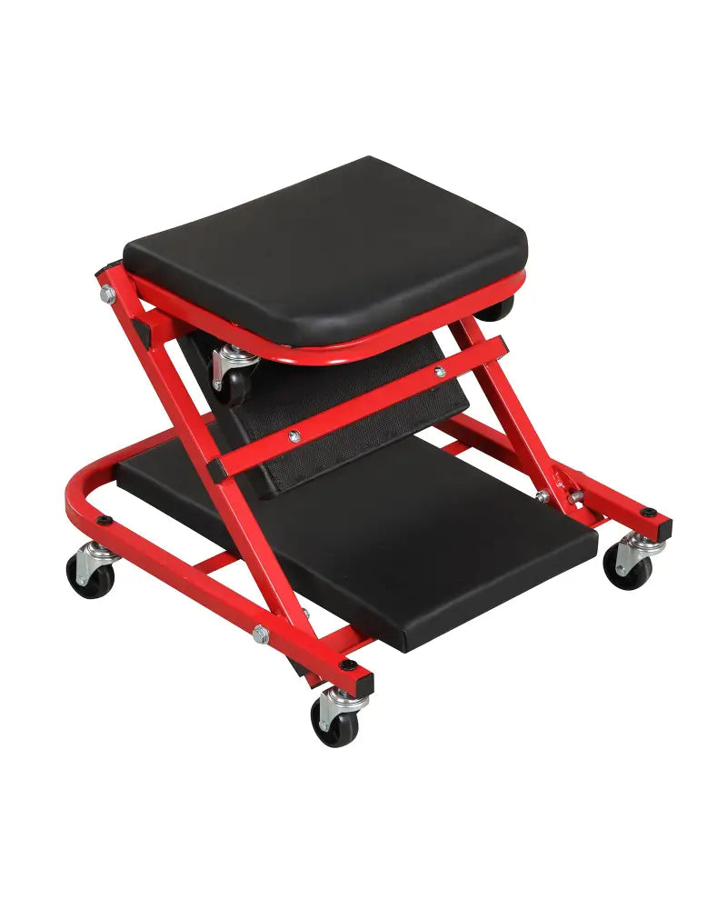 2-in-1 Z-Shaped Rolling Garage Stool 36’’ Folding Flat Automotive Creeper-Red - Red - Garages