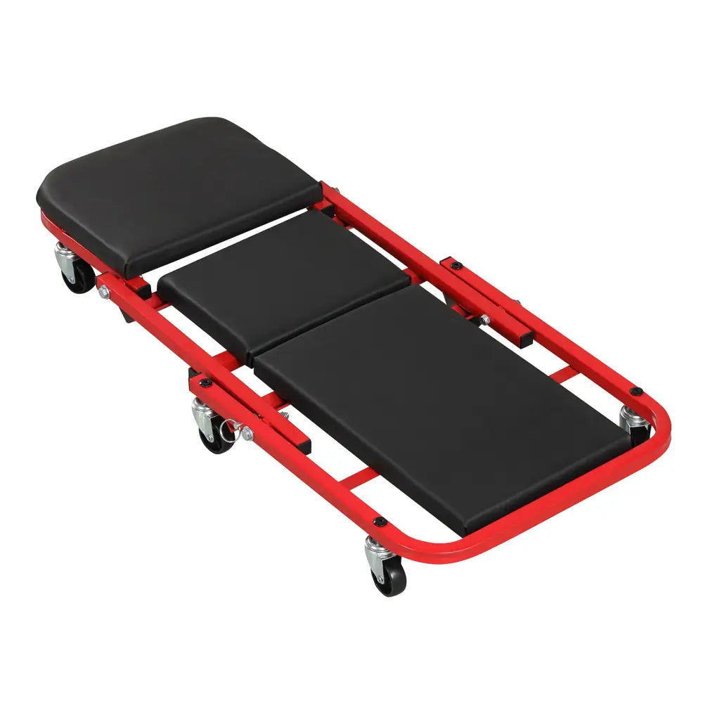 2-in-1 Z-Shaped Rolling Garage Stool 36’’ Folding Flat Automotive Creeper-Red - Red - Garages