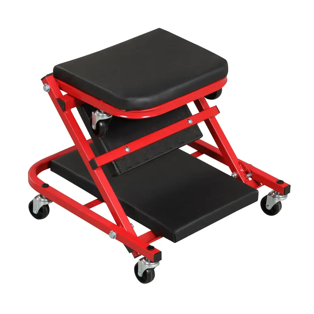 2-in-1 Z-Shaped Rolling Garage Stool 36’’ Folding Flat Automotive Creeper-Red - Red - Garages