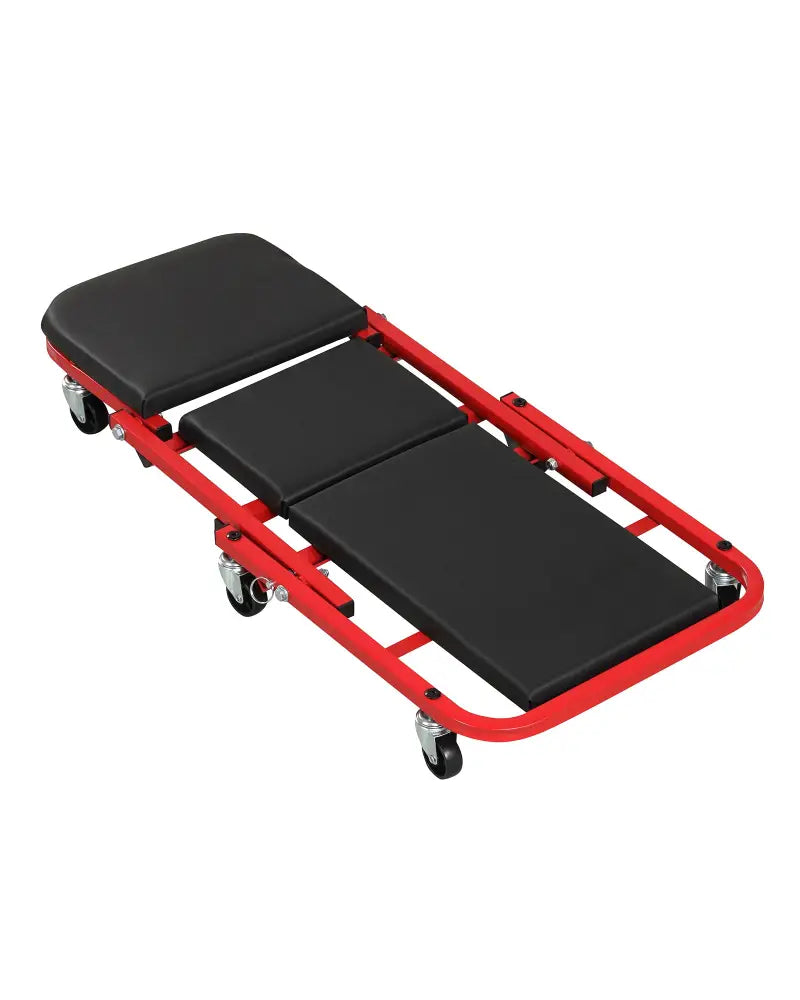 2-in-1 Z-Shaped Rolling Garage Stool 36’’ Folding Flat Automotive Creeper-Red - Red - Garages