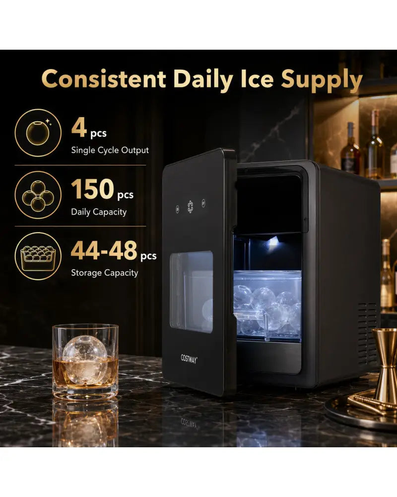 2 Inch Countertop Ice Ball Maker with 4 Ice Balls Made in 38 Minutes-Black - Black - Ice Makers