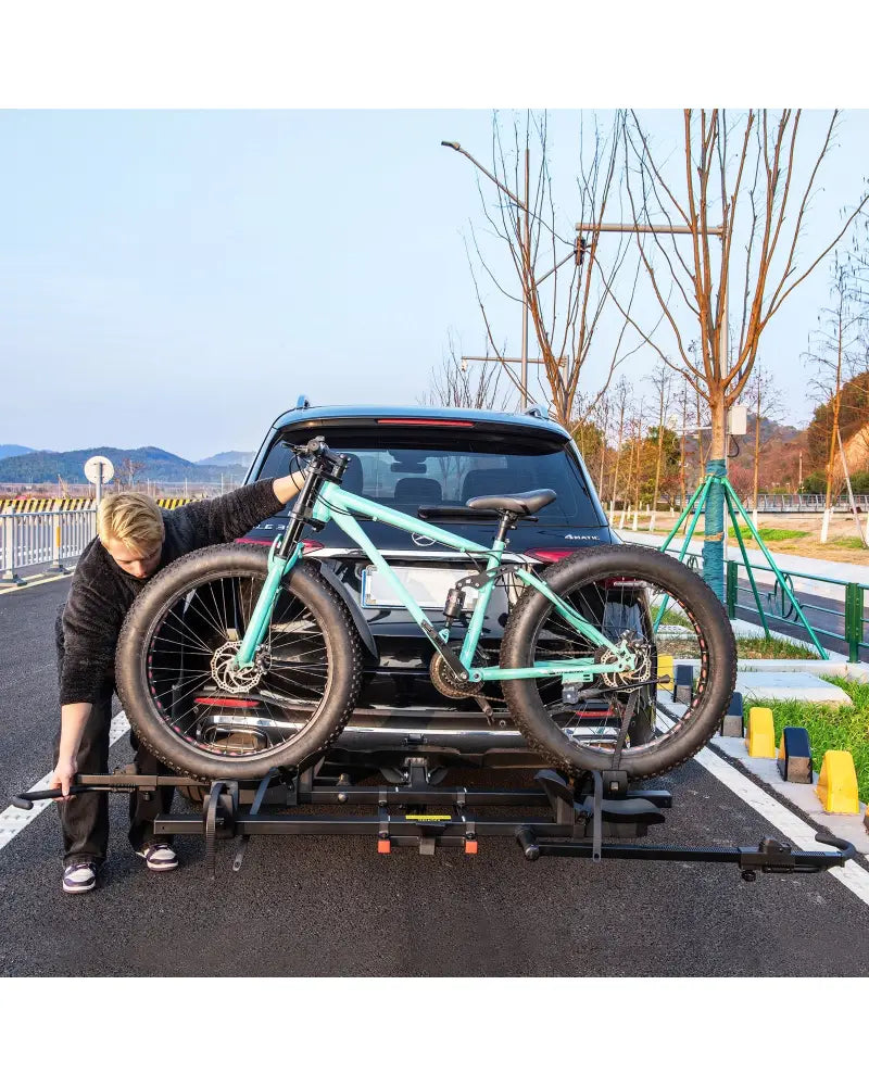 2 Inch Hitch Mount Bike Rack 2-Bike Platform Style Carrier with Tilt-able Design for Easy Trunk Access - Black - Garages