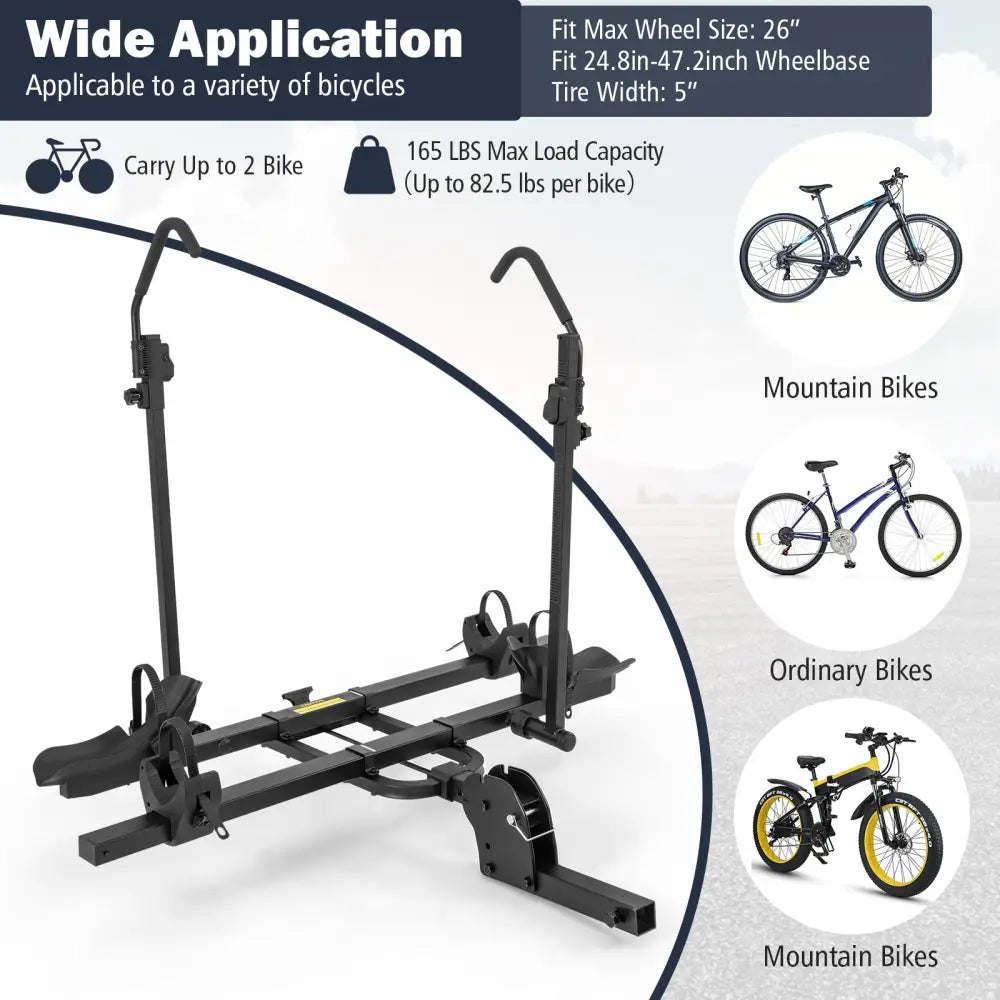 2 Inch Hitch Mount Bike Rack 2-Bike Platform Style Carrier with Tilt-able Design for Easy Trunk Access - Black - Garages