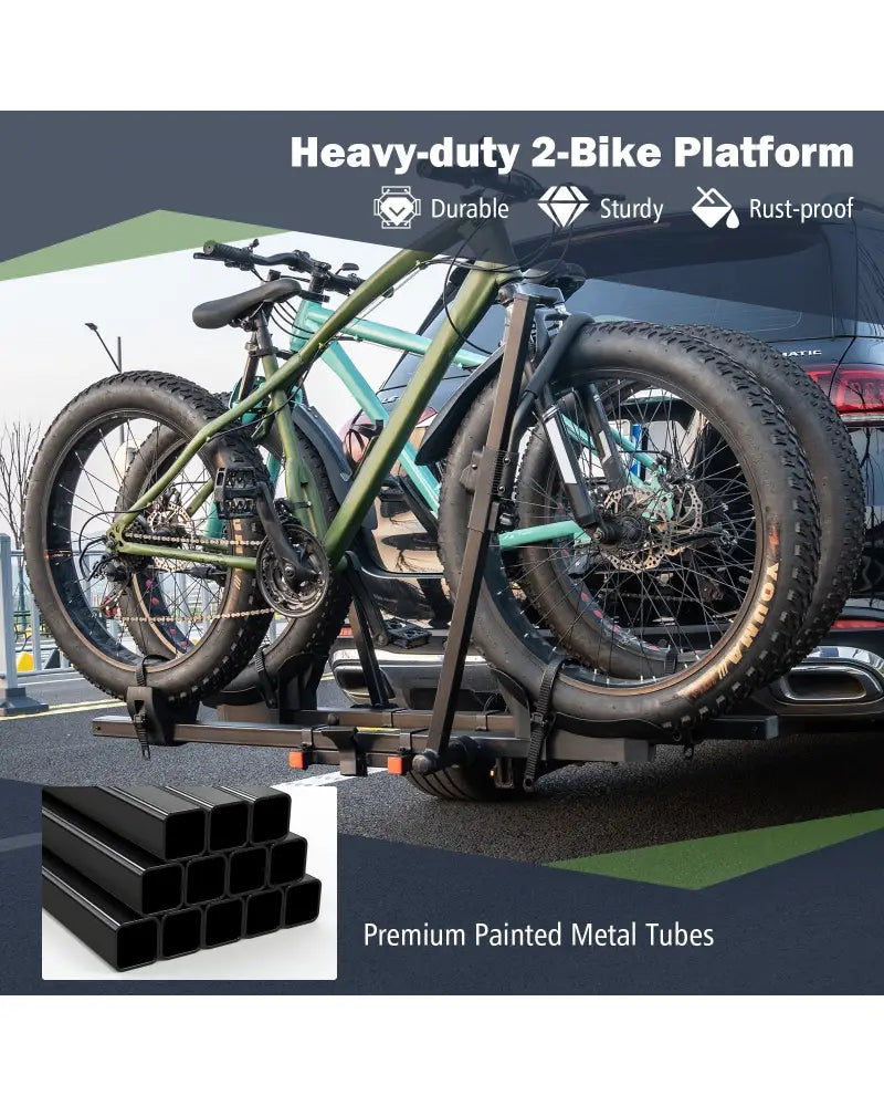 2 Inch Hitch Mount Bike Rack 2-Bike Platform Style Carrier with Tilt-able Design for Easy Trunk Access - Black - Garages