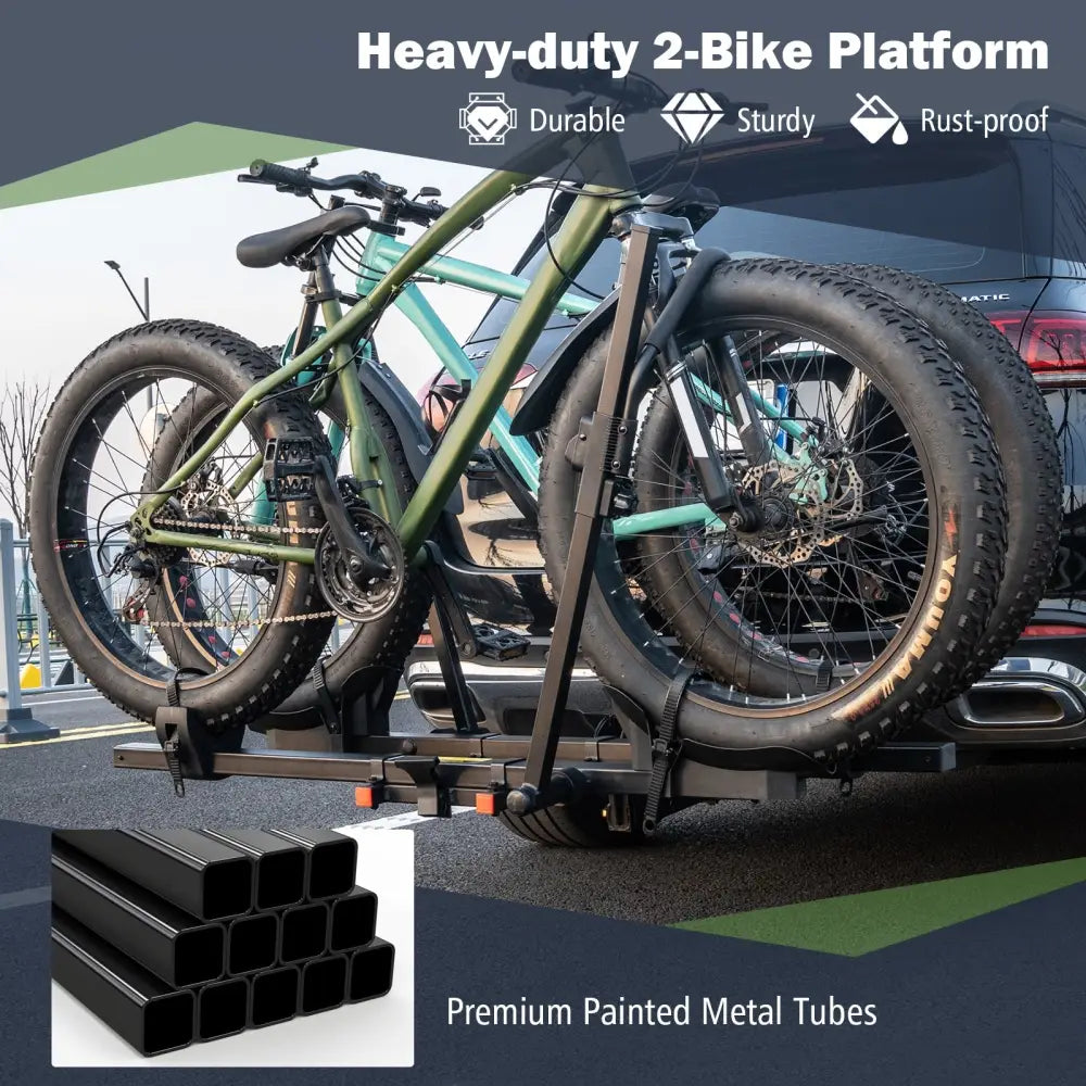 2 Inch Hitch Mount Bike Rack 2-Bike Platform Style Carrier with Tilt-able Design for Easy Trunk Access - Black - Garages