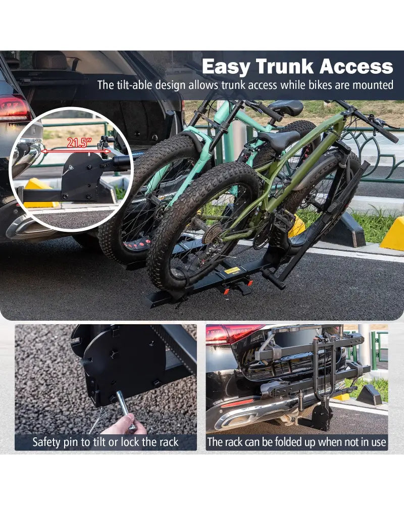 2 Inch Hitch Mount Bike Rack 2-Bike Platform Style Carrier with Tilt-able Design for Easy Trunk Access - Black - Garages