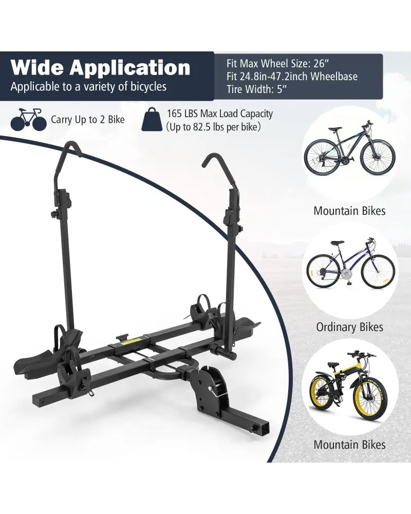 2 Inch Hitch Mount Bike Rack 2-Bike Platform Style Carrier with Tilt-able Design for Easy Trunk Access - Black - Garages