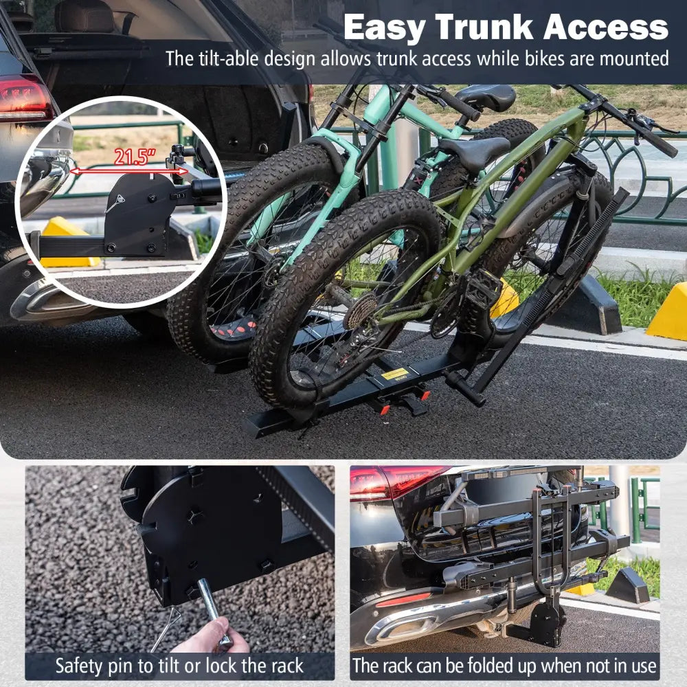2 Inch Hitch Mount Bike Rack 2-Bike Platform Style Carrier with Tilt-able Design for Easy Trunk Access - Black - Garages