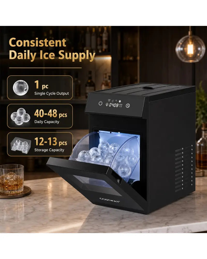 2 Inch Ice Ball Maker Countertop with Self-Cleaning and 8H Timer-Black - Black - Ice Makers