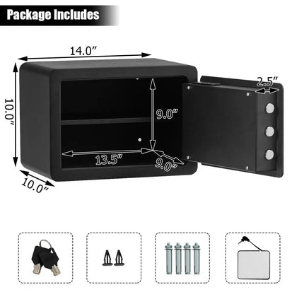 2-Layer Security Safe Deposit Box with Inner LED Light - Black - Safe Box