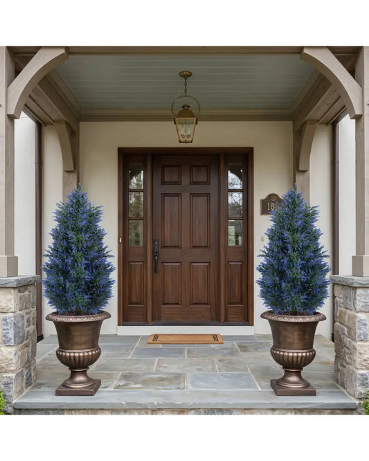 2 Pack 3.3 ft Artificial Lavender Topiary Trees with Ground Spikes for Indoor Outdoor - Faux Plants