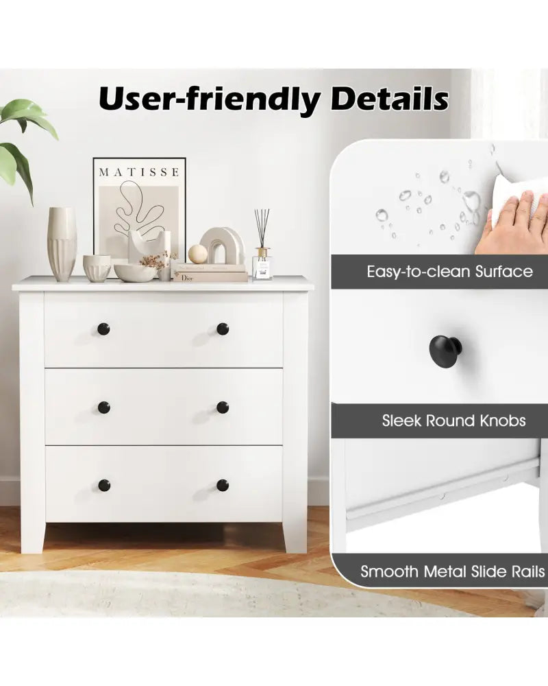 2-Pack 3 Drawer Dresser Chest of Drawers Bedside Table-White - White - Dressers & Chests