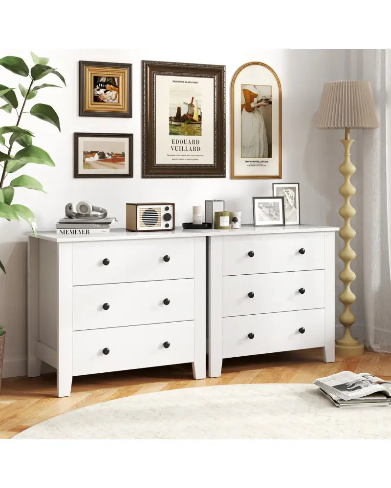 2-Pack 3 Drawer Dresser Chest of Drawers Bedside Table-White - White - Dressers & Chests