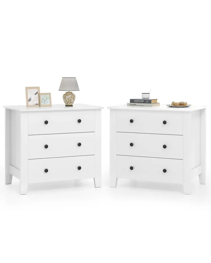 2-Pack 3 Drawer Dresser Chest of Drawers Bedside Table-White - White - Dressers & Chests