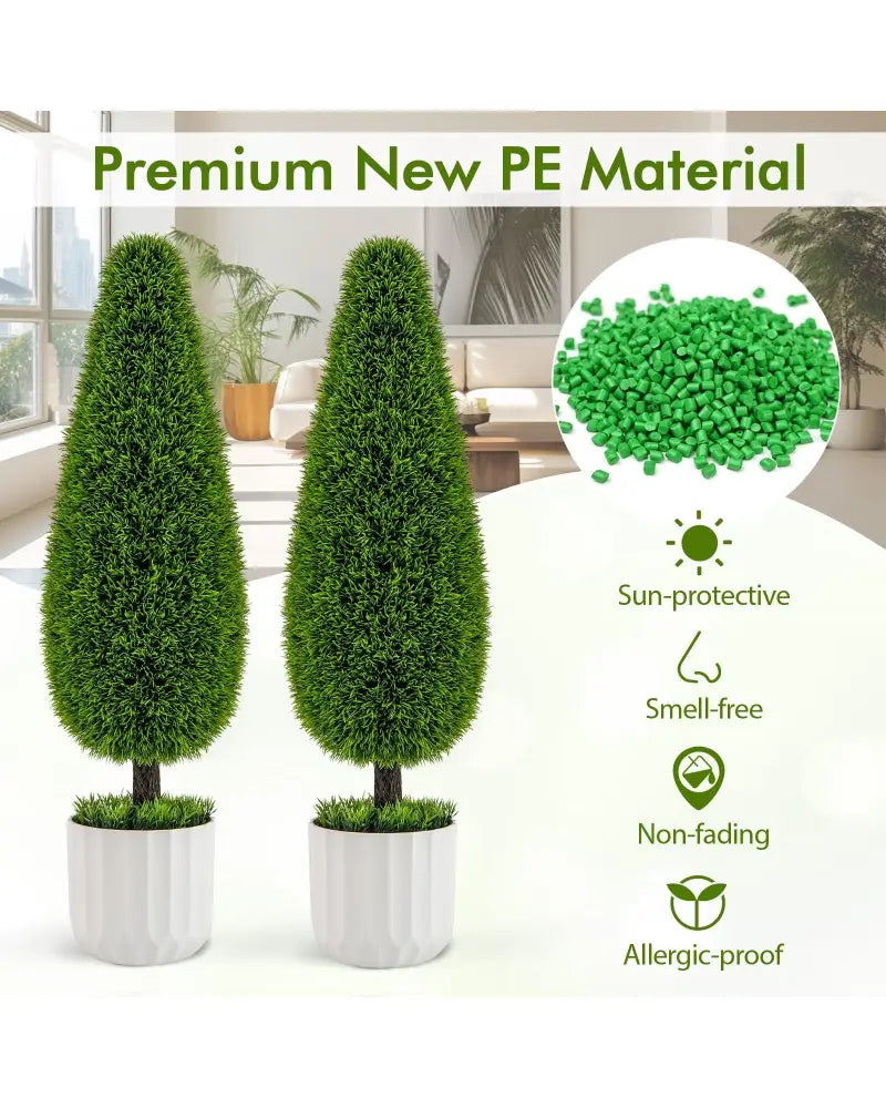 2 Pack 3 Feet Artificial Cedar Teardrop Shaped Bush with Plastic Nursery Pot-Green - Green - Faux Plants