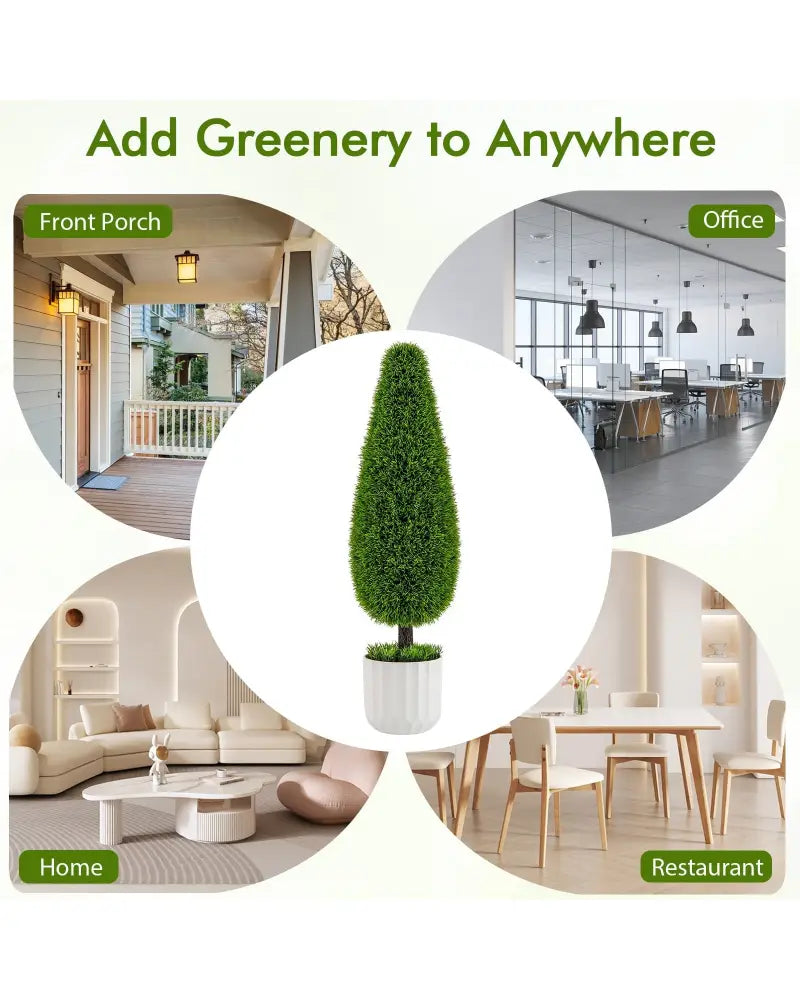 2 Pack 3 Feet Artificial Cedar Teardrop Shaped Bush with Plastic Nursery Pot-Green - Green - Faux Plants